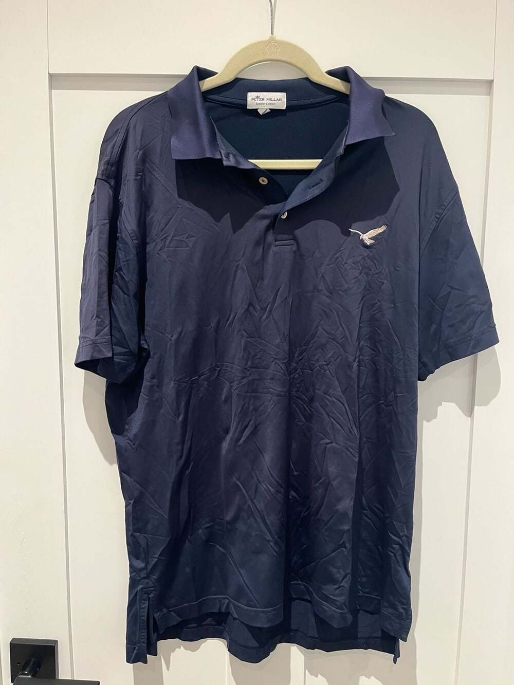 Peter Millar Summer Comfort Men's Navy Blue Performance Polo Shirt with Eagle Em